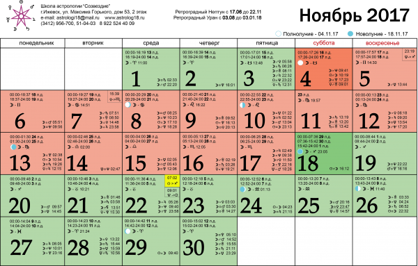 Лунный календарь на ноябрь 2017 года